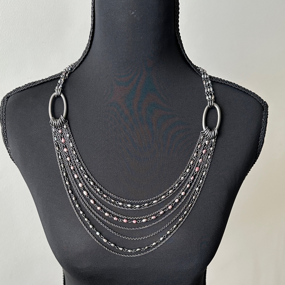 Lia Sophia Silver and Pink Multi-Strand Necklace